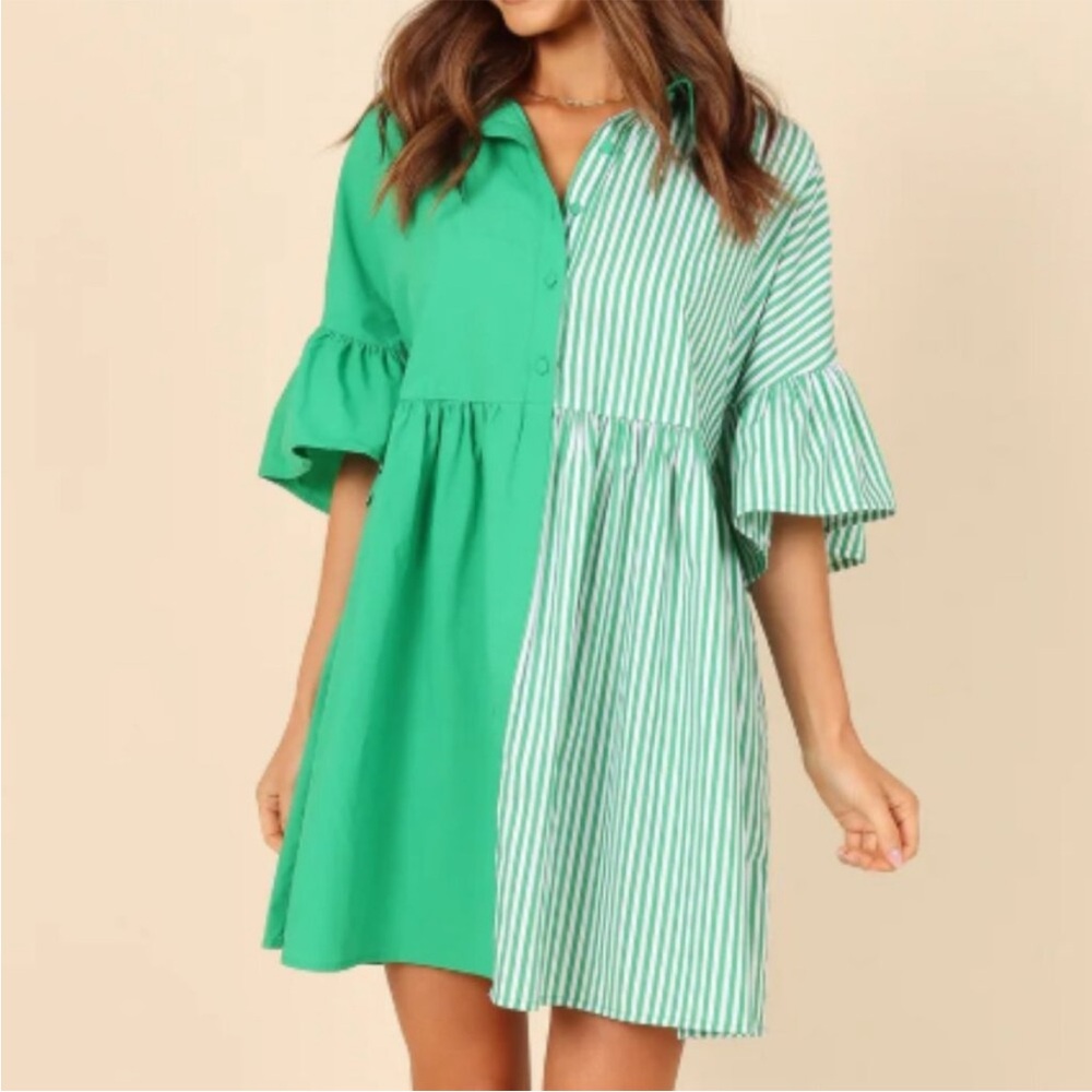 Petal & Pup Green Striped Mini Dress